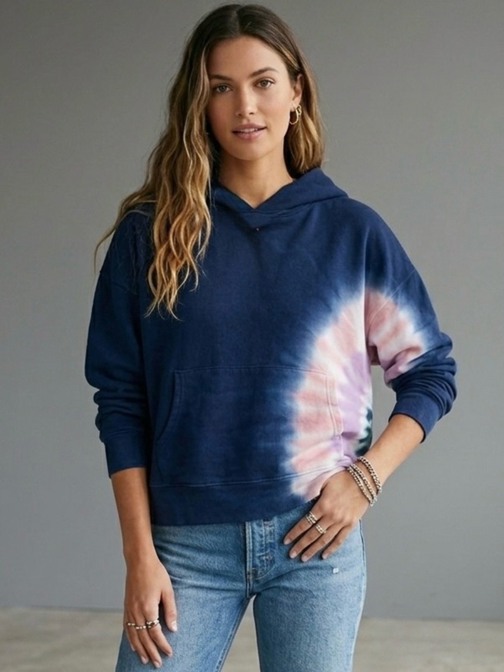 Wildfox Blue Pink Spiral Tie Dye French Terry Hoodie Size M
